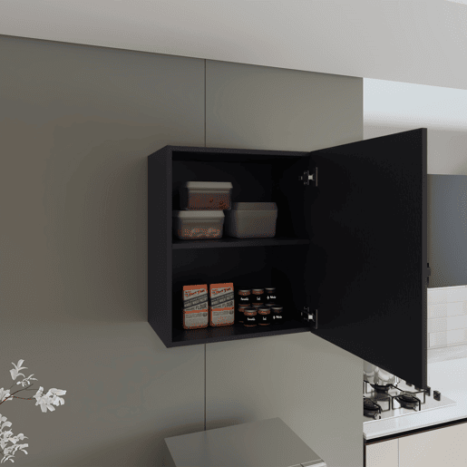 Armário Manchester em melamina com 2 prateleiras e 1 porta, preto , 60 cm X 50 cm X 33.5 cm