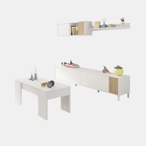 Conjunto de sala de estar com mesa de centro Nitza Plus V2 Blanco Artik (Blanco Mate) - Natur 200 x 47 x 40 cm