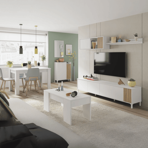 Conjunto de sala de estar com mesa de centro Nitza Plus V2 Blanco Artik (Blanco Mate) - Natur 200 x 47 x 40 cm