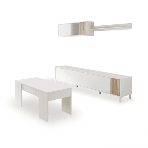 Conjunto de sala de estar com mesa de centro Nitza Plus V2 Blanco Artik (Blanco Mate) - Natur 200 x 47 x 40 cm