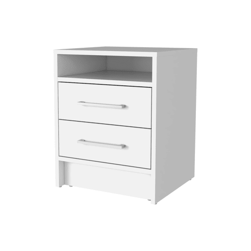 Mesa de cabeceira Ether em melamina com 1 prateleira e 2 gavetas com calhas metálicas , branco , 50.7 cm X 40 cm X 37 cm