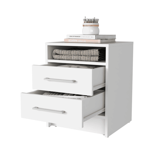 Mesa de cabeceira Ether em melamina com 1 prateleira e 2 gavetas com calhas metálicas , branco , 50.7 cm X 40 cm X 37 cm