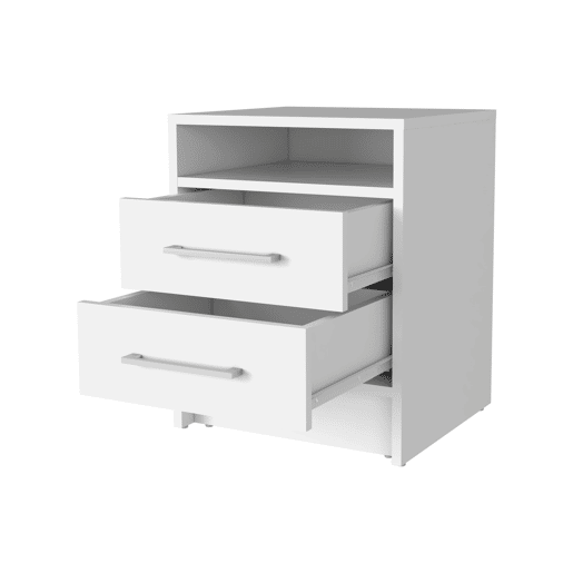 Mesa de cabeceira Ether em melamina com 1 prateleira e 2 gavetas com calhas metálicas , branco , 50.7 cm X 40 cm X 37 cm