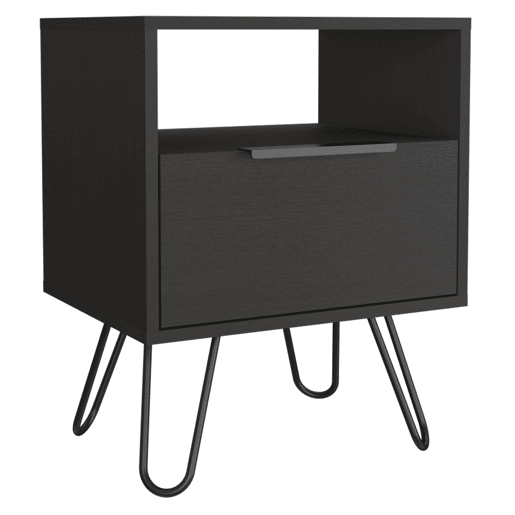 Mesa de cabeceira Augusta em melamina com 2 prateleiras e 1 armário inferior, preto, 56.4 cm X 45 cm X 34.8 cm