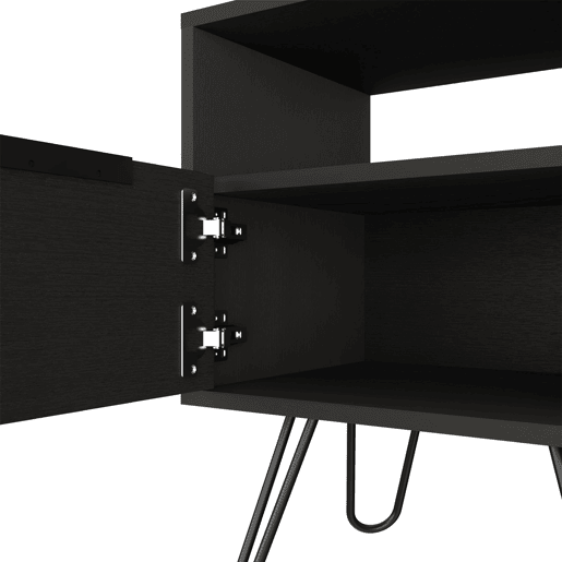 Mesa de cabeceira Augusta em melamina com 2 prateleiras e 1 armário inferior, preto, 56.4 cm X 45 cm X 34.8 cm
