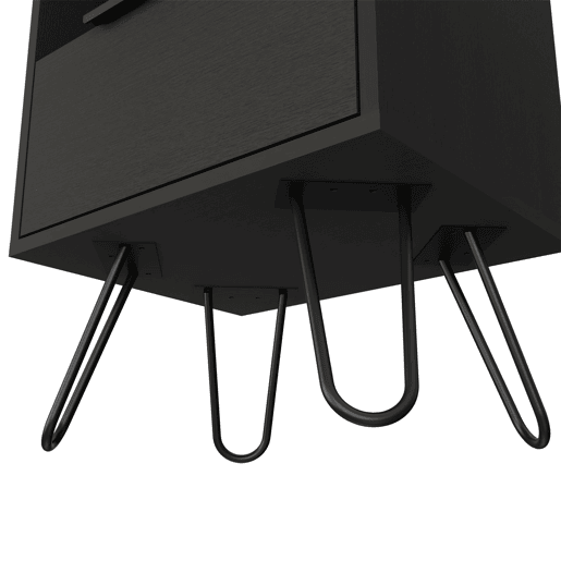 Mesa de cabeceira Augusta em melamina com 2 prateleiras e 1 armário inferior, preto, 56.4 cm X 45 cm X 34.8 cm