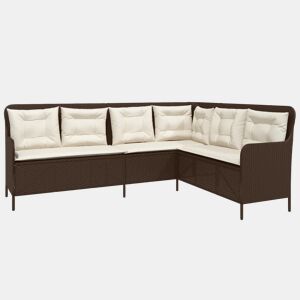 vidaXL Sofá de jardim em forma de L com almofadões vime PE castanho