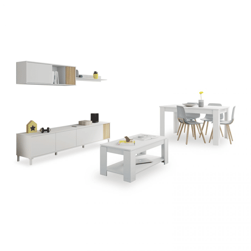 Pack salón con mesa de centro Nitza Max V1A Blanco Artik (Blanco Mate) - Natur 200 x 47 x 40 cm