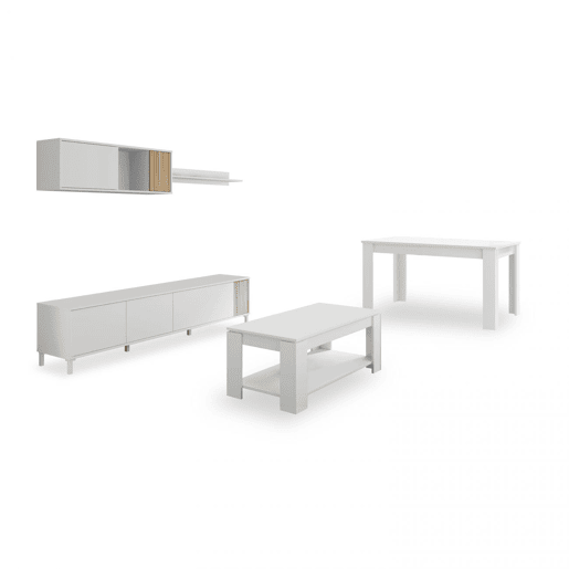 Pack salón con mesa de centro Nitza Max V1A Blanco Artik (Blanco Mate) - Natur 200 x 47 x 40 cm