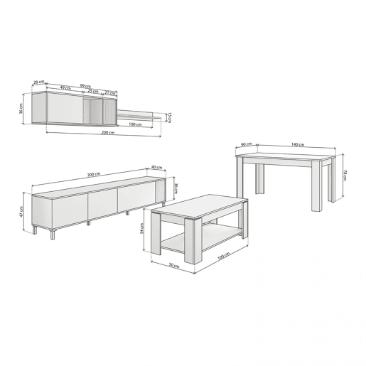 Pack salón con mesa de centro Nitza Max V1A Blanco Artik (Blanco Mate) - Natur 200 x 47 x 40 cm