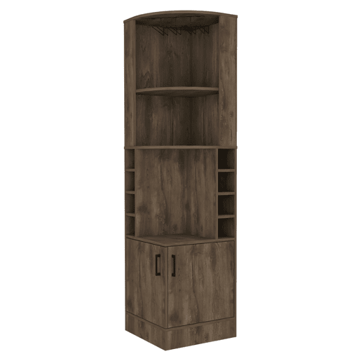 Armário bar em melamina Syrah com 4 prateleiras, 2 portas, 4 suportes para copos e 4 suportes para copos, castanho, 180.6 cm X 46.9 cm X 46.9 cm