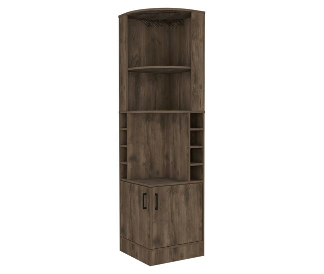 Mueble bar syrah en melamina con 4 estantes , 2 puertas 4 portacopas y 4 portacopas , marron , 180.6 cm x 46.9 cm x 46.9 cm
