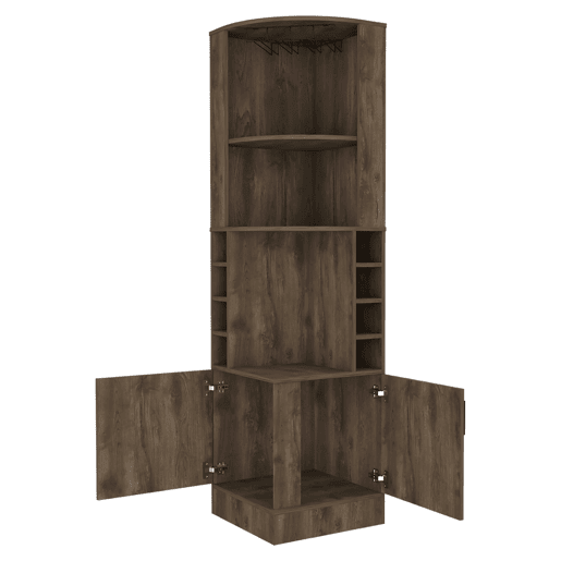 Armário bar em melamina Syrah com 4 prateleiras, 2 portas, 4 suportes para copos e 4 suportes para copos, castanho, 180.6 cm X 46.9 cm X 46.9 cm
