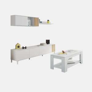 Conjunto de sala de estar com mesa de centro Nitza Plus V1 Blanco Artik (Blanco Mate) - Natur 200 x 47 x 40 cm