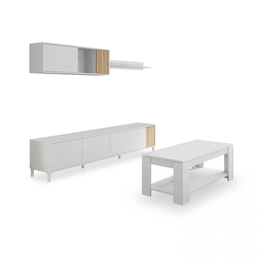 Conjunto de sala de estar com mesa de centro Nitza Plus V1 Blanco Artik (Blanco Mate) - Natur 200 x 47 x 40 cm