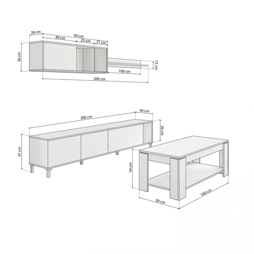 Conjunto de sala de estar com mesa de centro Nitza Plus V1 Blanco Artik (Blanco Mate) - Natur 200 x 47 x 40 cm