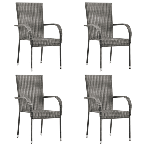vidaXL Cadeiras de exterior empilháveis 4 pcs vime PE cinzento vidaXL Cadeiras de exterior empilháveis 4 pcs vime PE cinzento