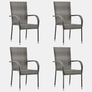 vidaXL Cadeiras de exterior empilháveis 4 pcs vime PE cinzento