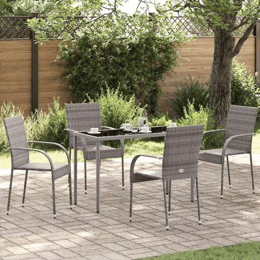 vidaXL Cadeiras de exterior empilháveis 4 pcs vime PE cinzento vidaXL Cadeiras de exterior empilháveis 4 pcs vime PE cinzento
