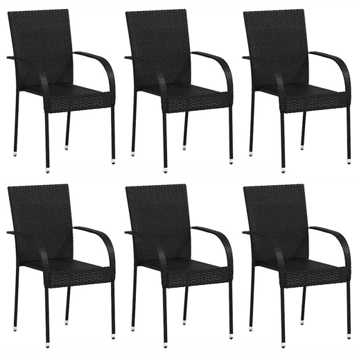 vidaXL Cadeiras de exterior empilháveis 6 pcs vime PE preto