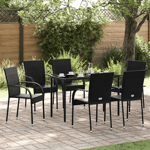 vidaXL Cadeiras de exterior empilháveis 6 pcs vime PE preto