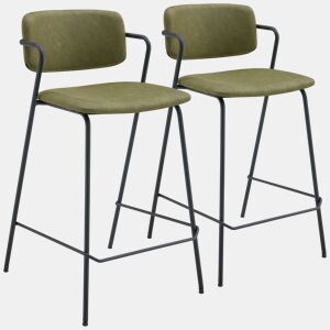 Conjunto de 2 bancos de bar de imitação verde LÉON