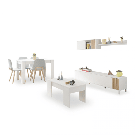 Conjunto de sala de estar com mesa de centro e mesa de jantar Nitza Max V2B Blanco Artik (Blanco Mate) - Natur 200 x 47 x 40 cm
