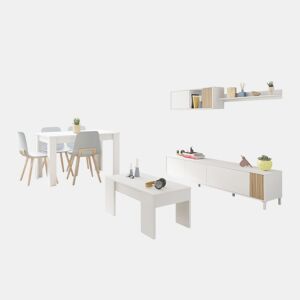 Conjunto de sala de estar com mesa de centro e mesa de jantar Nitza Max V2B Blanco Artik (Blanco Mate) - Natur 200 x 47 x 40 cm
