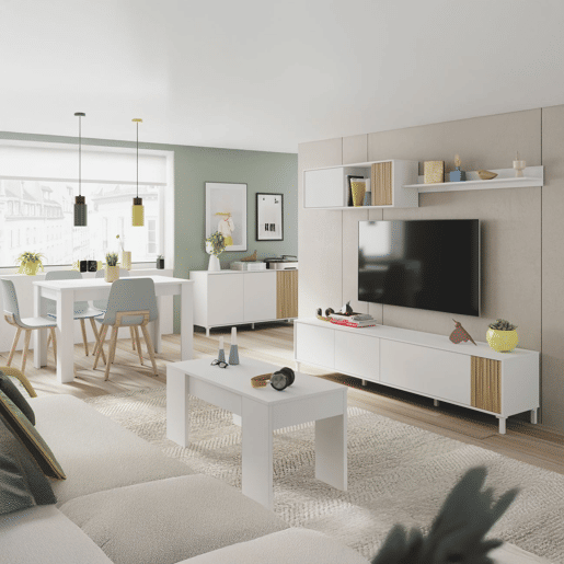 Conjunto de sala de estar com mesa de centro e mesa de jantar Nitza Max V2B Blanco Artik (Blanco Mate) - Natur 200 x 47 x 40 cm