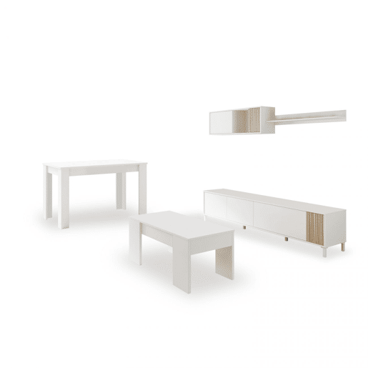 Conjunto de sala de estar com mesa de centro e mesa de jantar Nitza Max V2B Blanco Artik (Blanco Mate) - Natur 200 x 47 x 40 cm