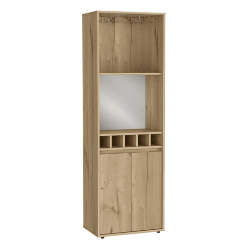 Armário bar em melamina Prana com 4 prateleiras, 2 portas, 4 suportes para garrafas e 6 suportes para copos, bege, 180 cm X 58.4 cm X 37 cm
