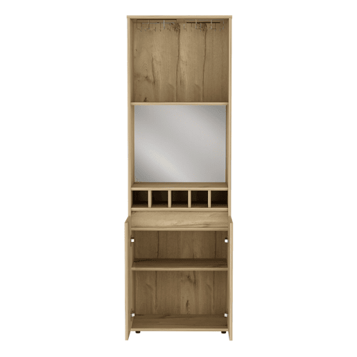 Armário bar em melamina Prana com 4 prateleiras, 2 portas, 4 suportes para garrafas e 6 suportes para copos, bege, 180 cm X 58.4 cm X 37 cm