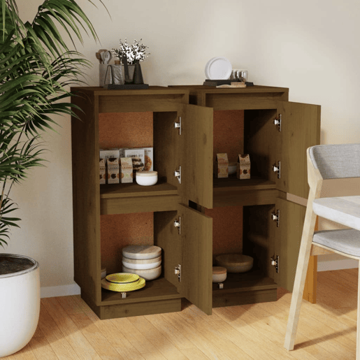 vidaXL Aparadores 2 pcs 31,5x34x75 cm pinho maciço castanho mel