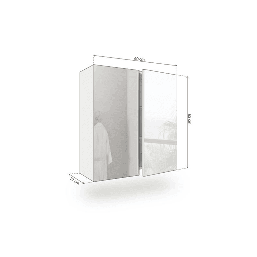 Armário de quarto de vestir Inspire com espelho Branco brilhante 60 x 65 x 21 cm