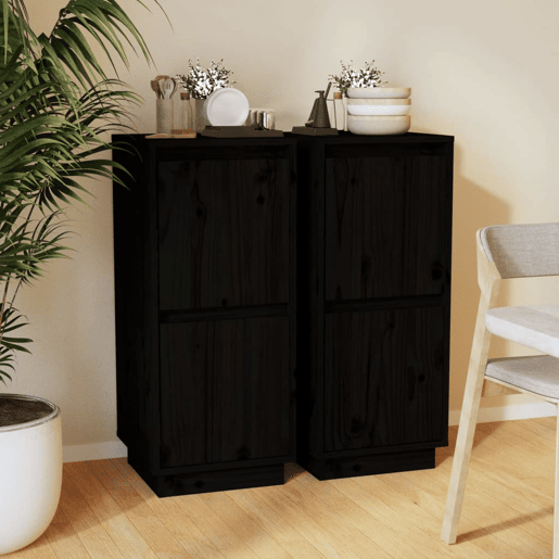 vidaXL Aparadores 2 pcs 31,5x34x75 cm madeira de pinho maciça preto