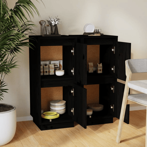 vidaXL Aparadores 2 pcs 31,5x34x75 cm madeira de pinho maciça preto