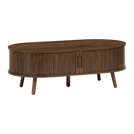 Mesa de centro com portas de correr e compartimentos efeito de madeira, Legacy, Madeira de nogueira, 110x59x39 cm