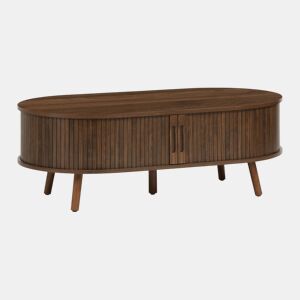 Mesa de centro com portas de correr e compartimentos efeito de madeira, Legacy, Madeira de nogueira, 110x59x39 cm