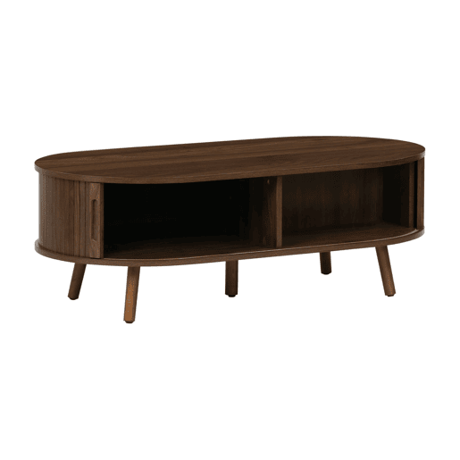 Mesa de centro com portas de correr e compartimentos efeito de madeira, Legacy, Madeira de nogueira, 110x59x39 cm