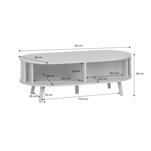 Mesa de centro com portas de correr e compartimentos efeito de madeira, Legacy, Madeira de nogueira, 110x59x39 cm