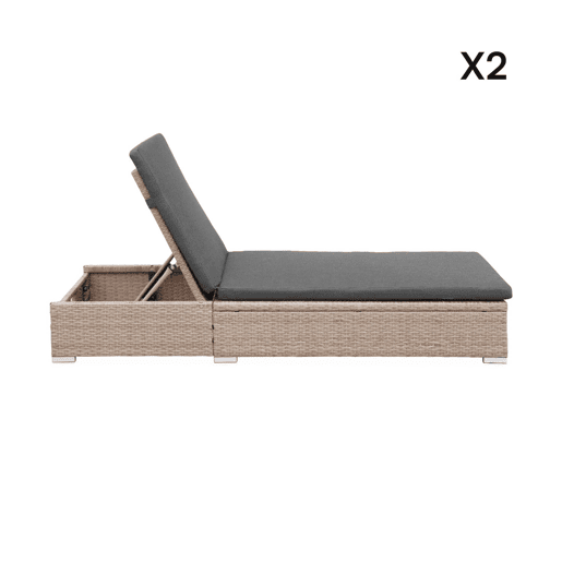 Espreguiçadeira em resina tecida de poliéster, multi-posição, set de 2, Olbia x2, Cinza, 195x65x32 cm