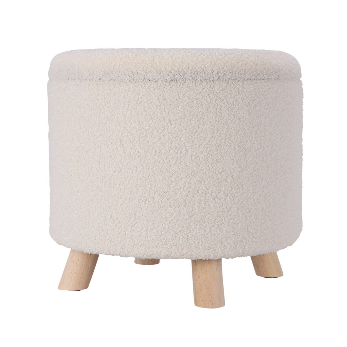 Well home taburete de almacenamiento 100% poliéster ø40x37cm en color blanco y patas de madera