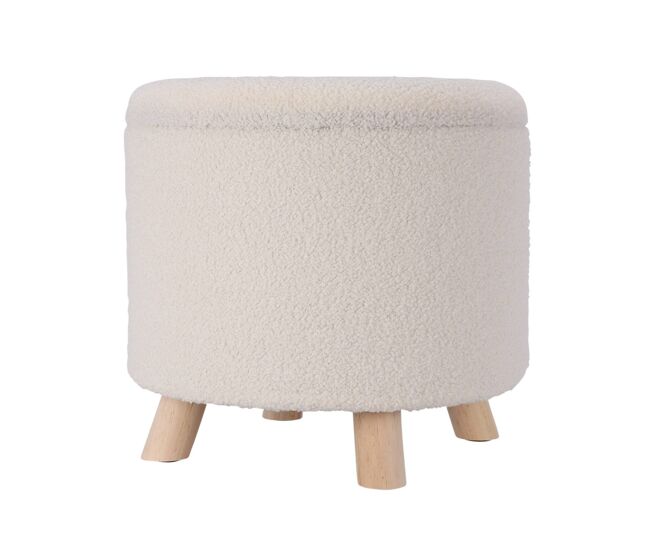 Well home taburete de almacenamiento 100% poliéster ø40x37cm en color blanco y patas de madera