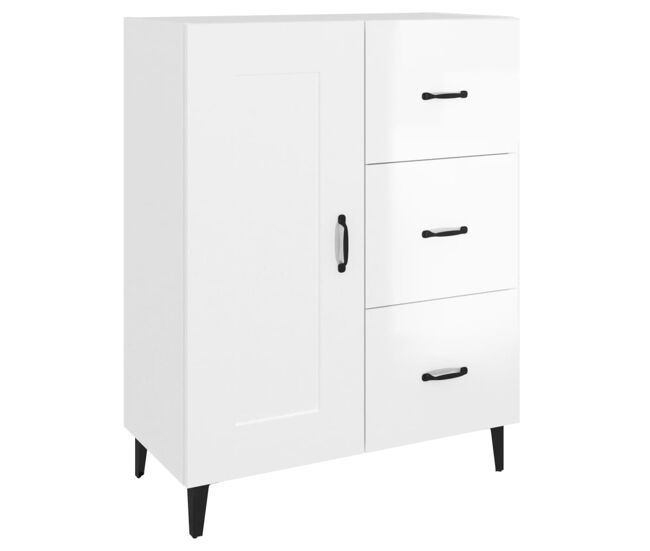 Vidaxl aparador de madera contrachapada blanco brillante 69,5x34x90 cm