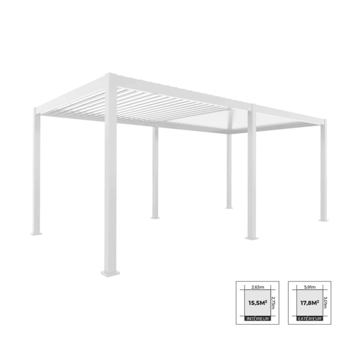 Pérgola bioclimática 3x6m com lâminas ajustáveis , Triomphe 3x6m, Branco, 600x300x250 cm