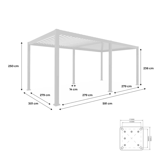 Pérgola bioclimática 3x6m com lâminas ajustáveis , Triomphe 3x6m, Branco, 600x300x250 cm