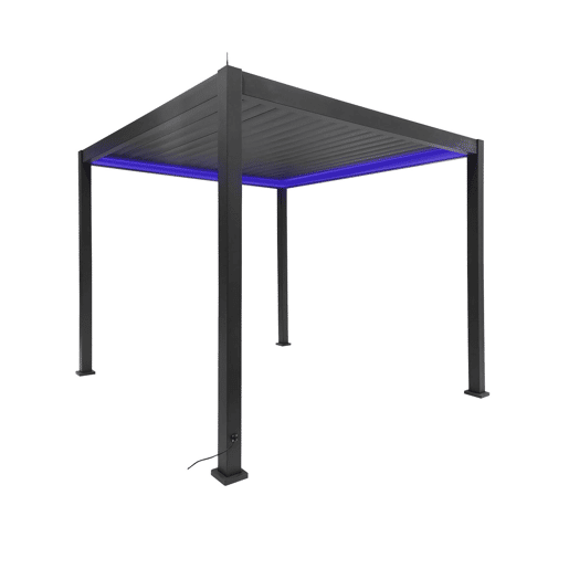 Pérgola bioclimática elétrica de alumínio 3x3m com iluminação LED, Triomphe 3x3m LED, Antracite, 291x301x250 cm