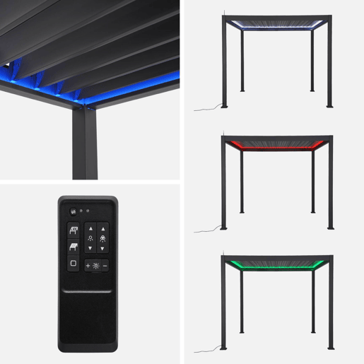 Pérgola bioclimática elétrica de alumínio 3x3m com iluminação LED, Triomphe 3x3m LED, Antracite, 291x301x250 cm