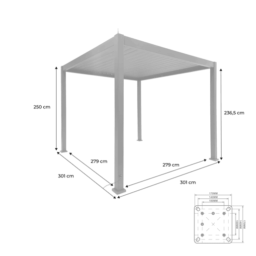 Pérgola bioclimática elétrica de alumínio 3x3m com iluminação LED, Triomphe 3x3m LED, Antracite, 291x301x250 cm