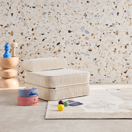 Poltrona infantil em veludo canelado grosso, Imani, Natural, 66x62x43.5 cm
